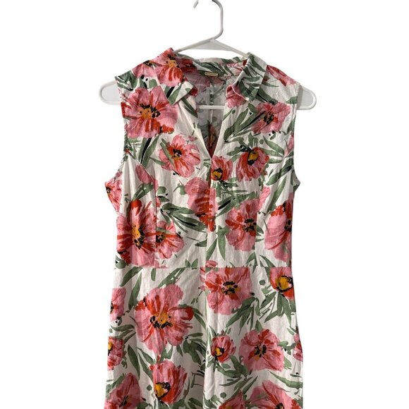 T Tahari White and Pink Floral Sleeveless Linen Blend Midi Dress Size 4, EUC - Picture 3 of 10